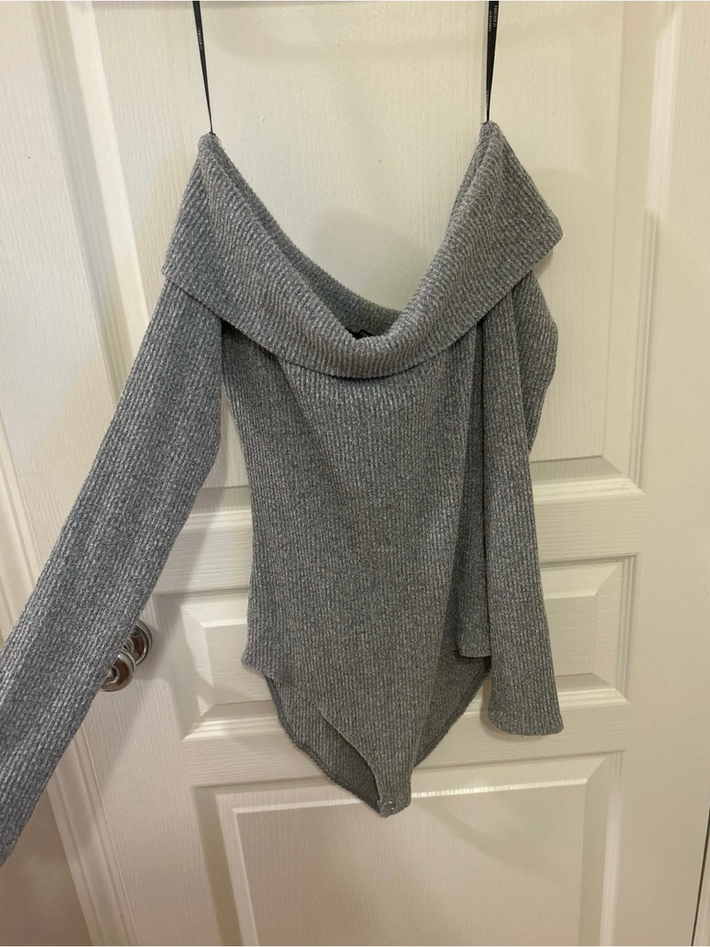 Forever 21 Gray Off-Shoulder Ribbed Sweater Bodysuit